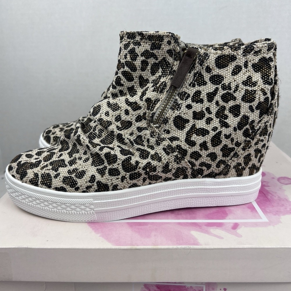 Not Rated Arabelle Leopard Print Wedge‎ Sneaker Booties Side Zip Women 9.5 NWB
